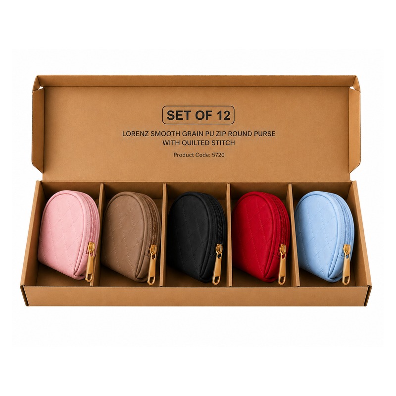 (image for) 5720 Assorted Colors Lorenz PU Zip Round Purse Set of 12